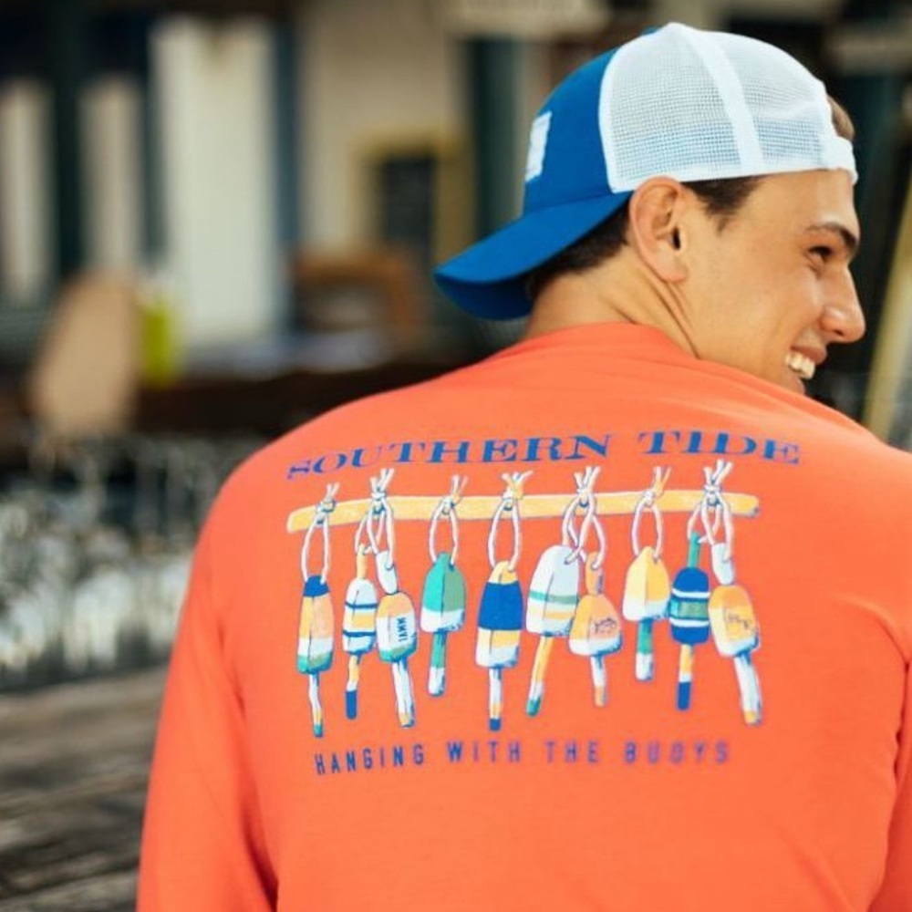 Southern Tide “Hanging With The Buoys” Long Sleeve Tee – Nautical Orange Red